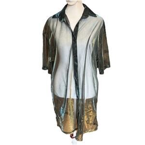 Marigold Shadows Reece Sheer Shimmer Shirt Dress Gold Green One Size